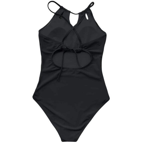 Cupshe Women Black 1 Piece Swimsuit Large High Neck Cutout Ruched Tummy Control - Picture 4 of 8